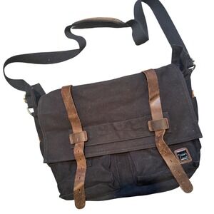 Berchirly Canvas Leather Messenger Bag Black Vintage Military Crossbody Shoulder